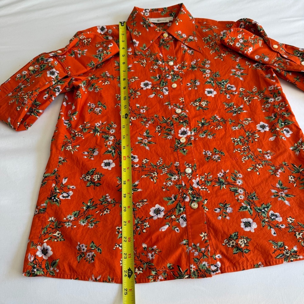 Tory Burch 100% Cotton Orange Floral Classic Oxford Button Down Shirt - Picture 17 of 17